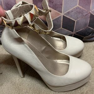 Cream heels with studded ankle strap